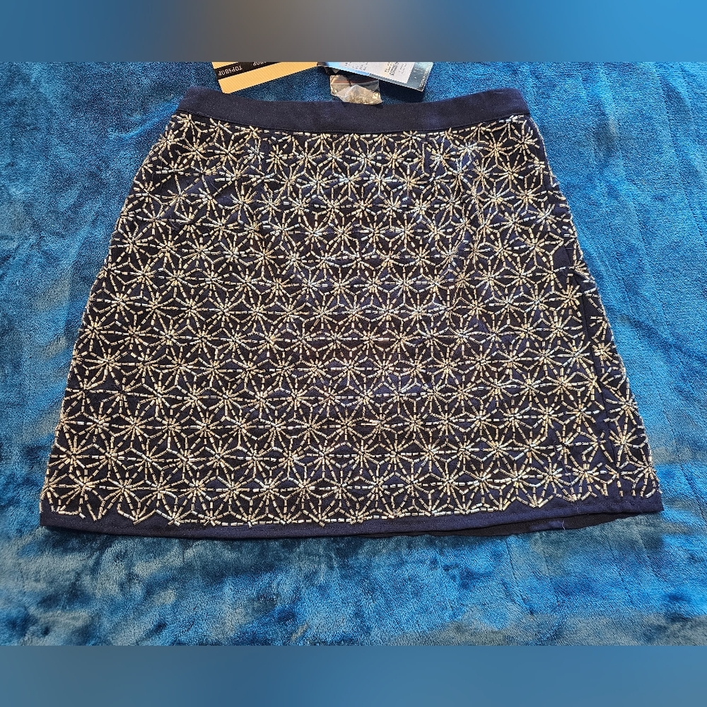 Topshop Navy and Silver Beaded A-Line Skirt, NWT* Size 4